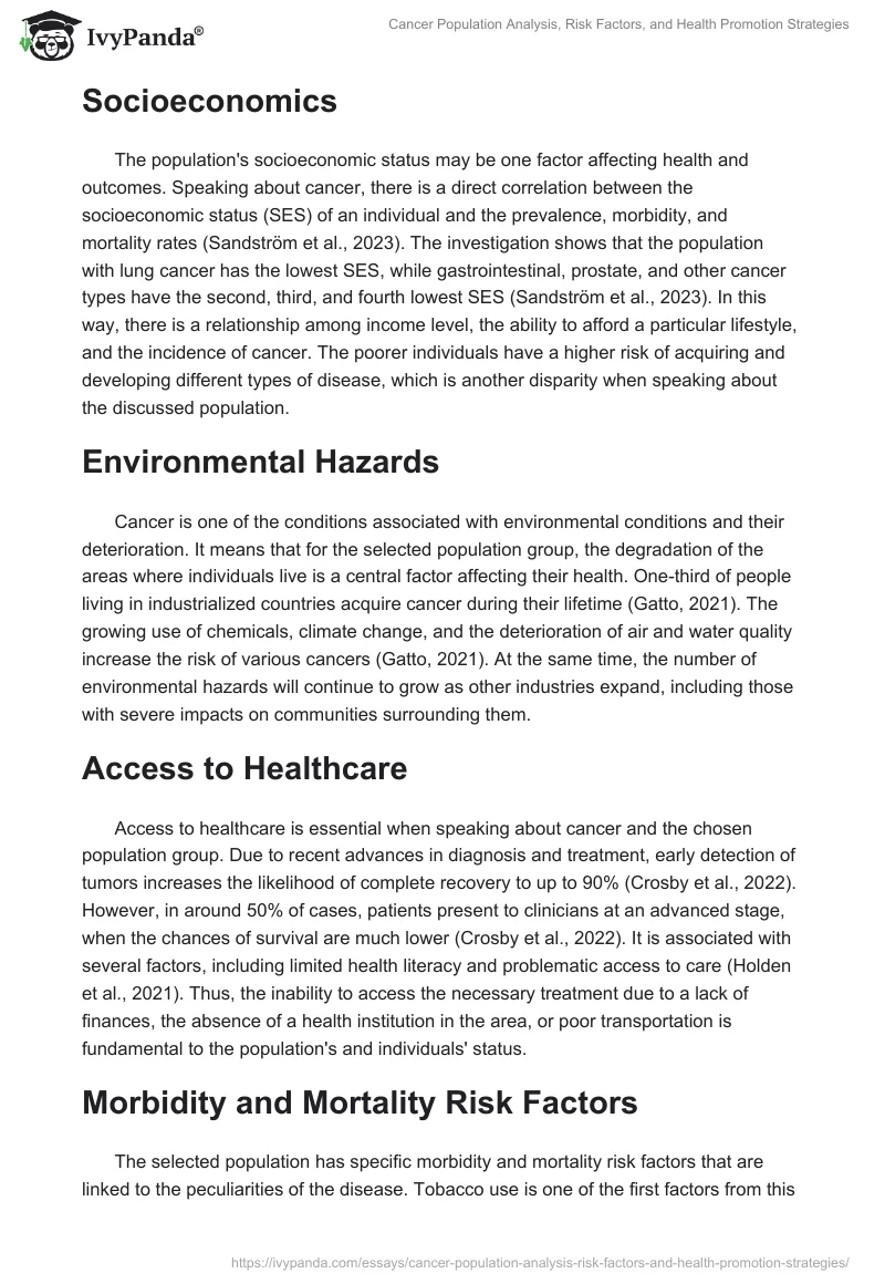 Cancer Population Analysis, Risk Factors, and Health Promotion Strategies. Page 2