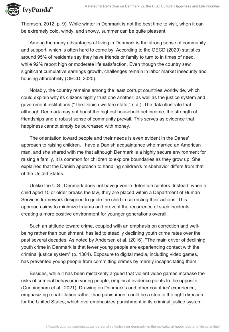 A Personal Reflection on Denmark vs. the U.S.: Cultural Happiness and Life Priorities. Page 2