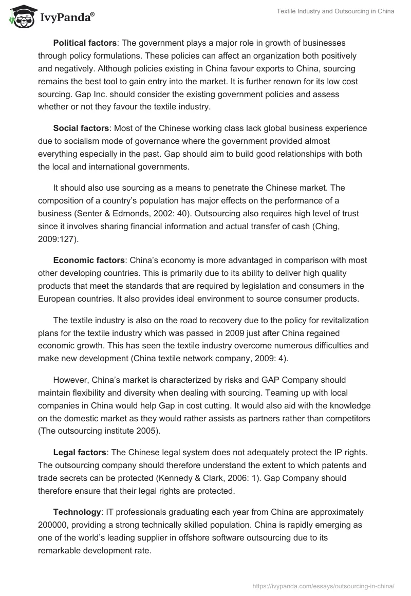 Textile Industry and Outsourcing in China. Page 2