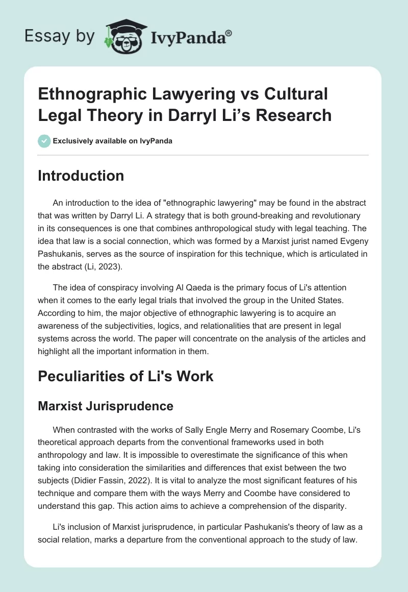 Ethnographic Lawyering vs Cultural Legal Theory in Darryl Li’s Research. Page 1