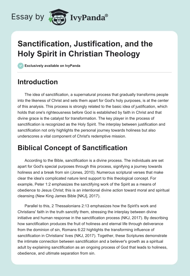Sanctification, Justification, and the Holy Spirit in Christian Theology. Page 1