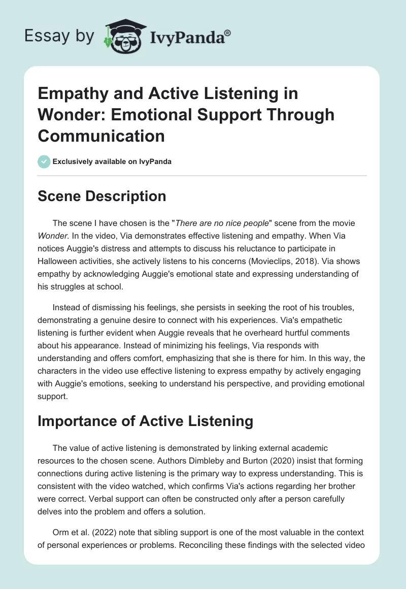Empathy and Active Listening in Wonder: Emotional Support Through Communication. Page 1