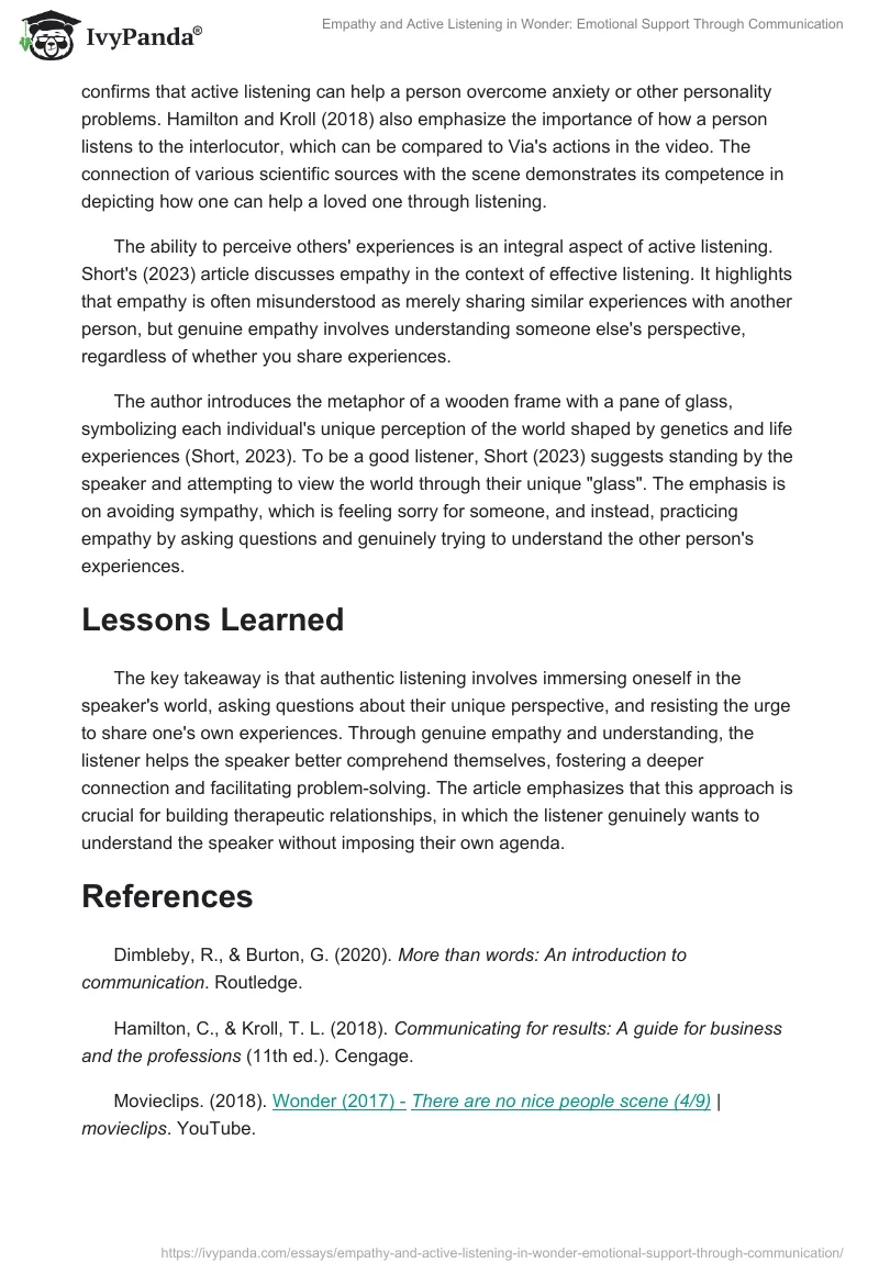 Empathy and Active Listening in Wonder: Emotional Support Through Communication. Page 2