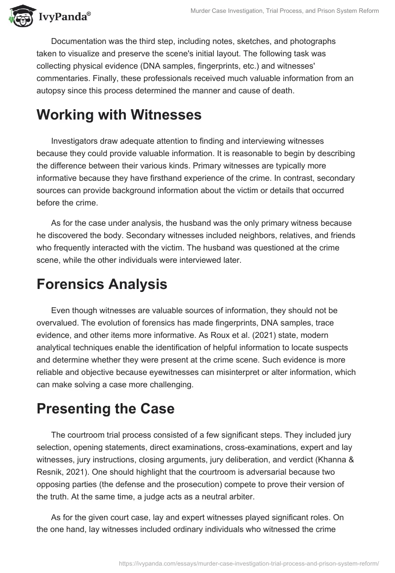 Murder Case Investigation, Trial Process, and Prison System Reform. Page 2