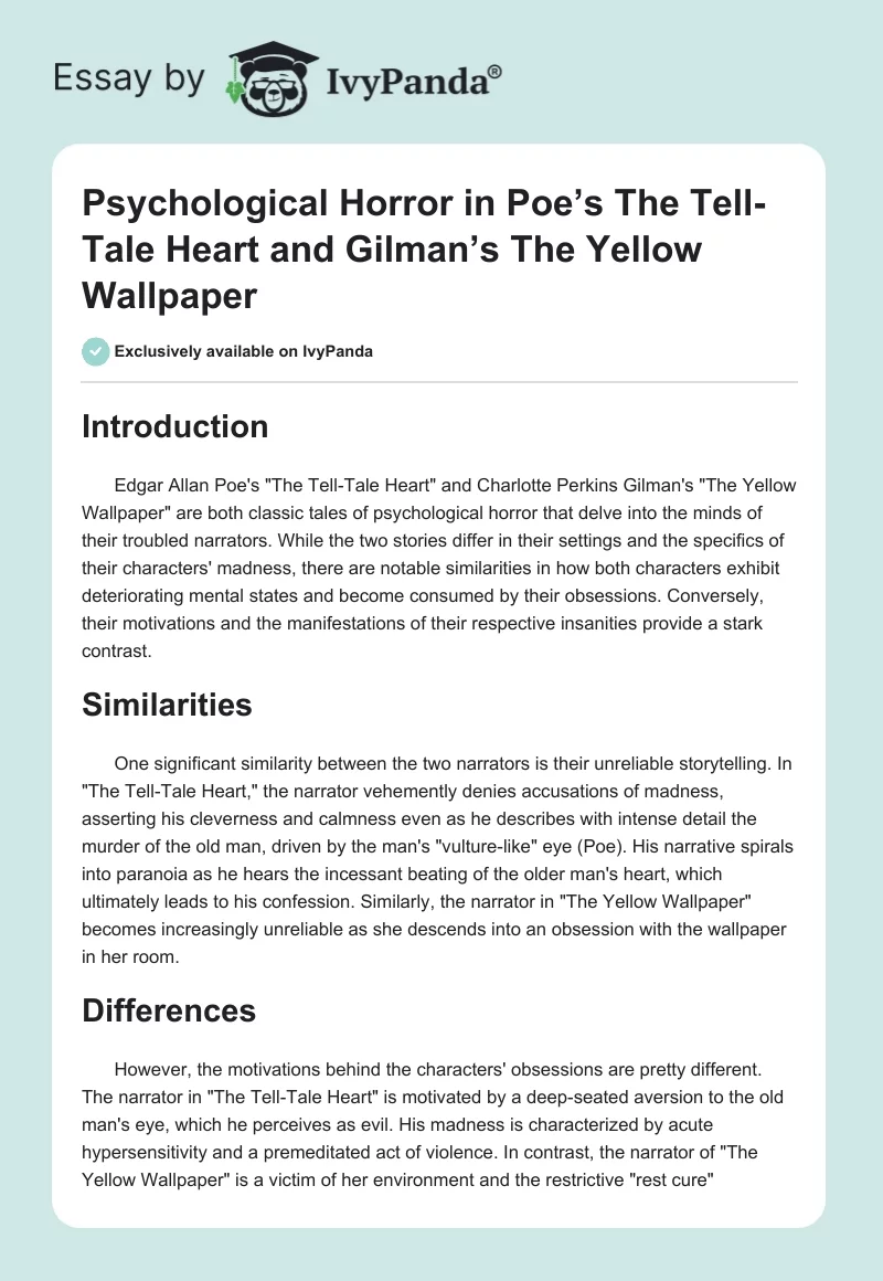 Psychological Horror in Poe’s The Tell-Tale Heart and Gilman’s The Yellow Wallpaper. Page 1