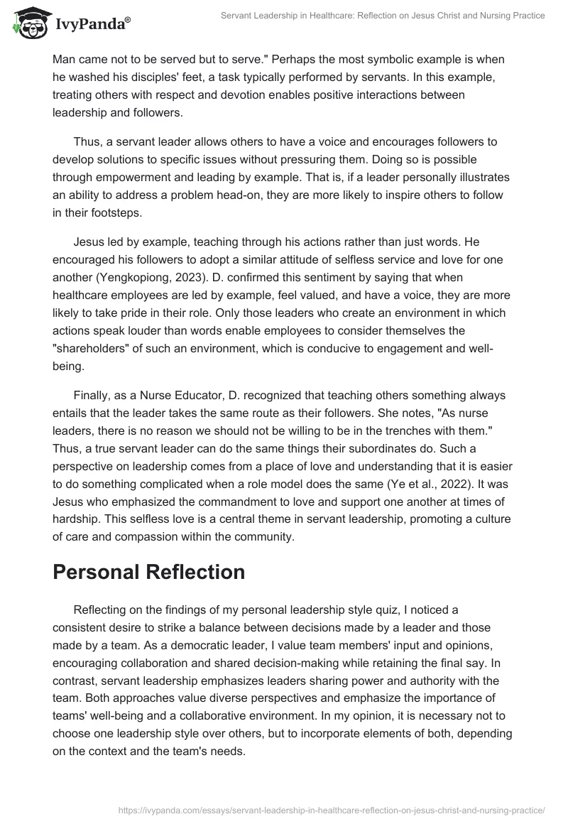 Servant Leadership in Healthcare: Reflection on Jesus Christ and Nursing Practice. Page 2