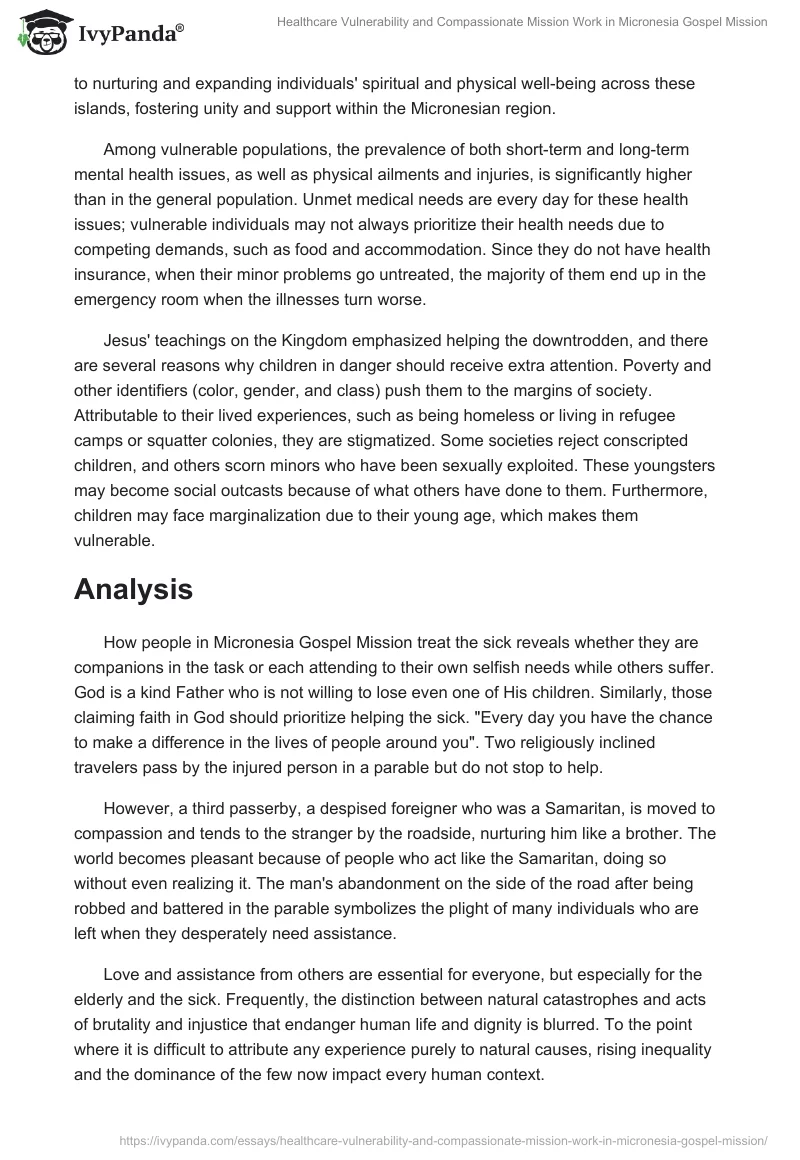 Healthcare Vulnerability and Compassionate Mission Work in Micronesia Gospel Mission. Page 2