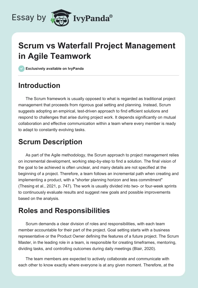 Scrum vs Waterfall Project Management in Agile Teamwork. Page 1