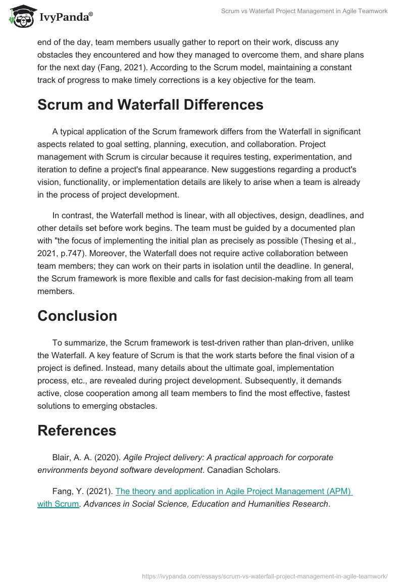 Scrum vs Waterfall Project Management in Agile Teamwork. Page 2