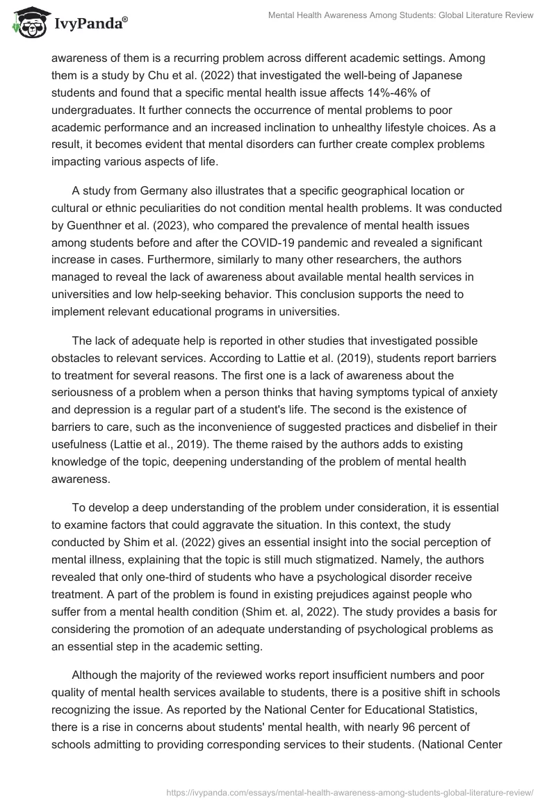 Mental Health Awareness Among Students: Global Literature Review. Page 2