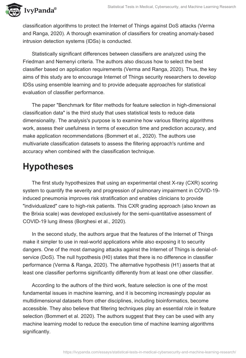 Statistical Tests in Medical, Cybersecurity, and Machine Learning Research. Page 2