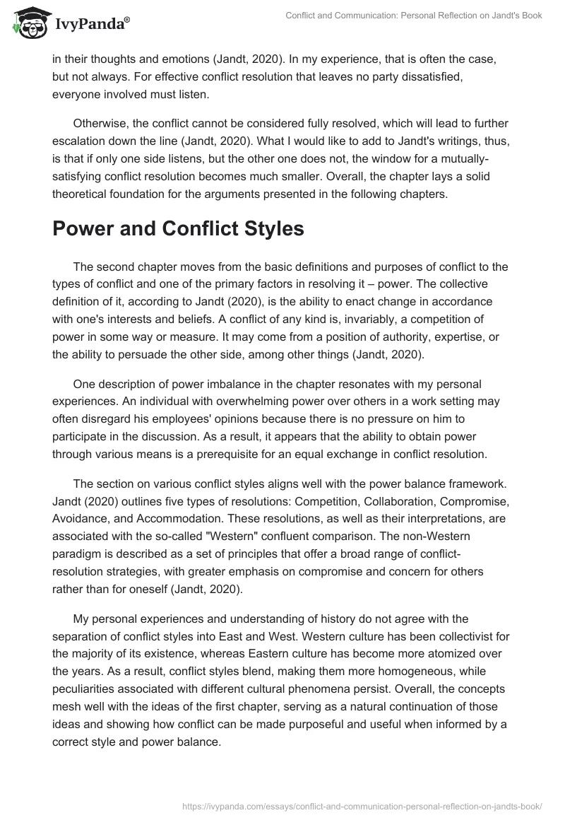 Conflict and Communication: Personal Reflection on Jandt's Book. Page 2