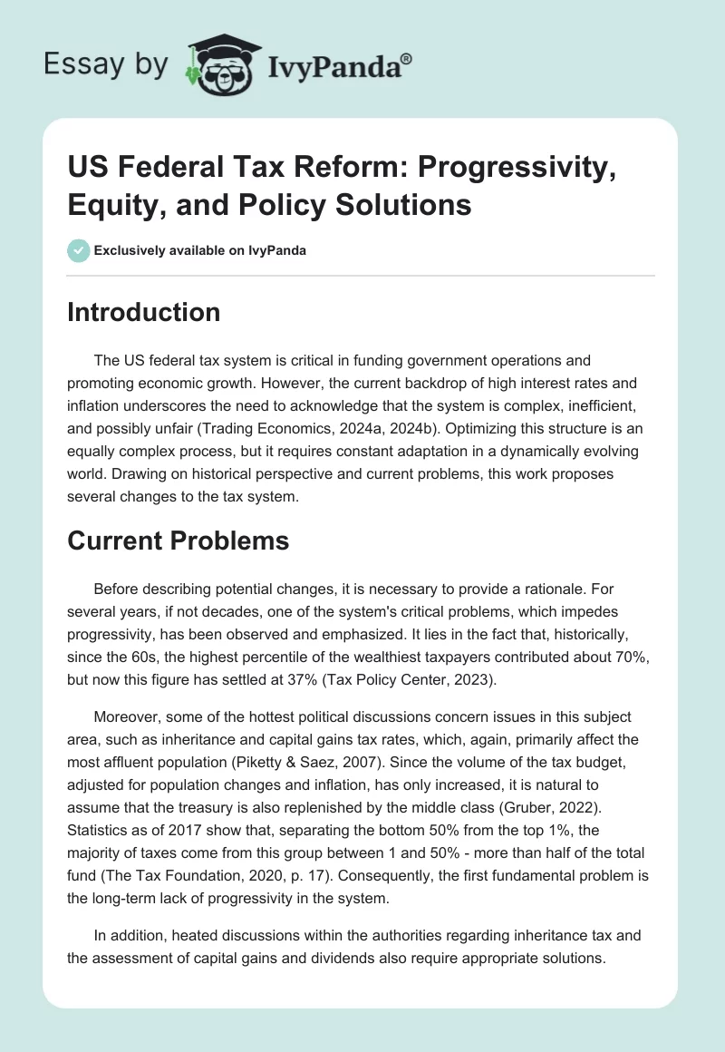 US Federal Tax Reform: Progressivity, Equity, and Policy Solutions. Page 1