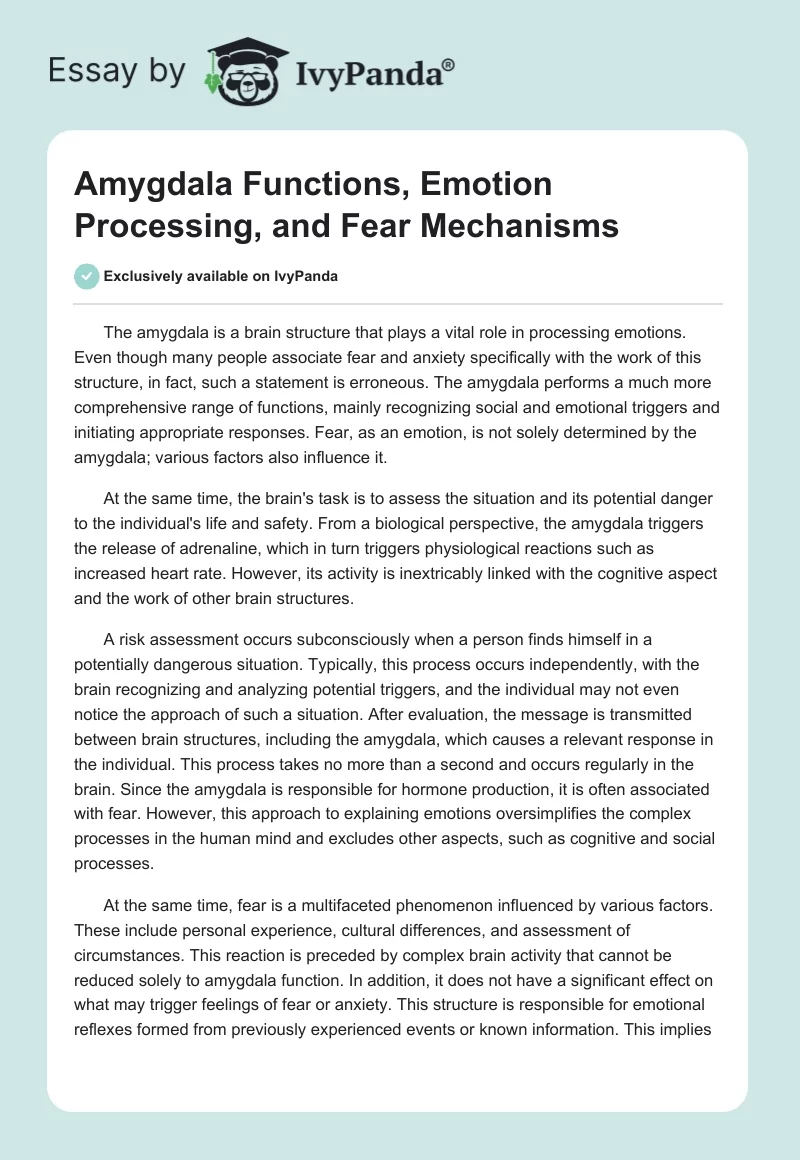 Amygdala Functions, Emotion Processing, and Fear Mechanisms. Page 1