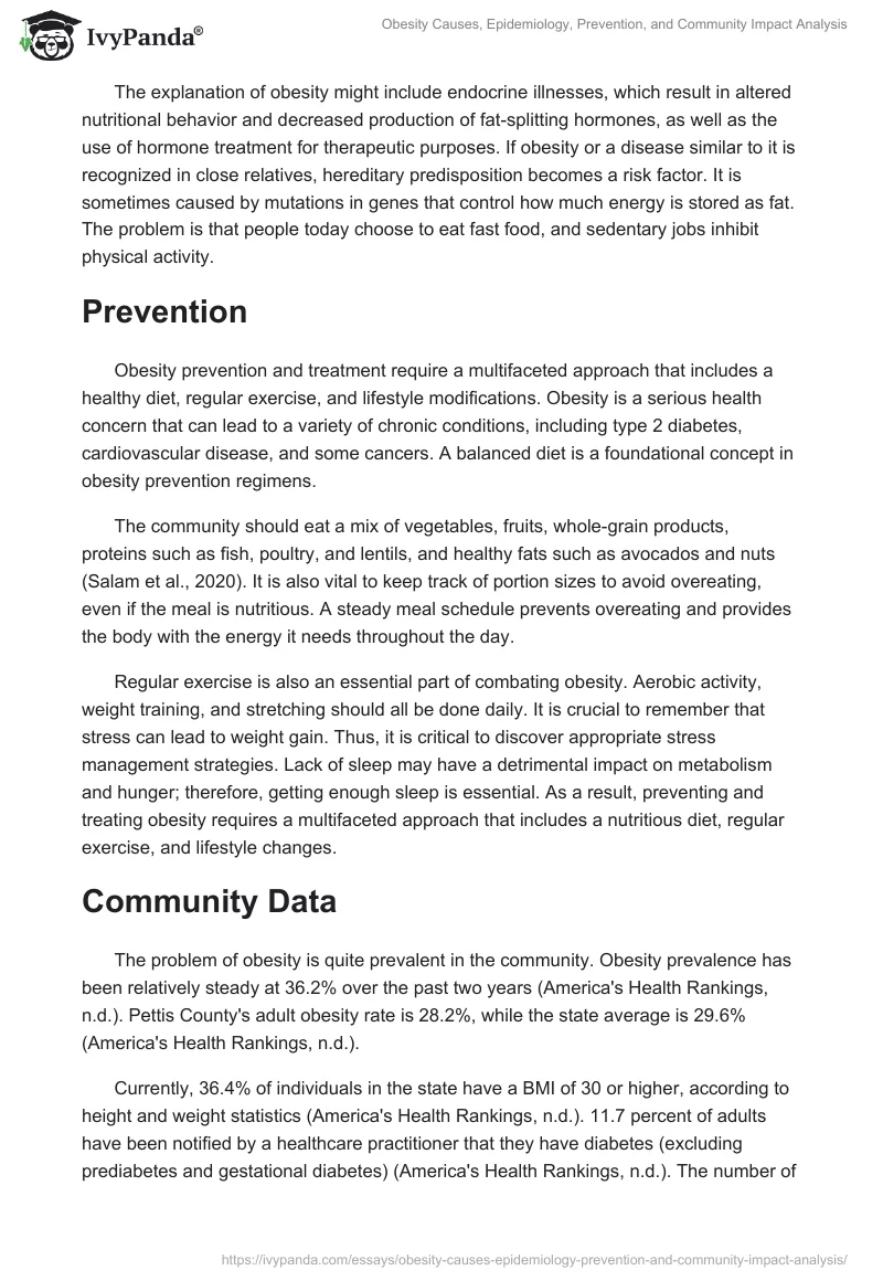 Obesity Causes, Epidemiology, Prevention, and Community Impact Analysis. Page 2