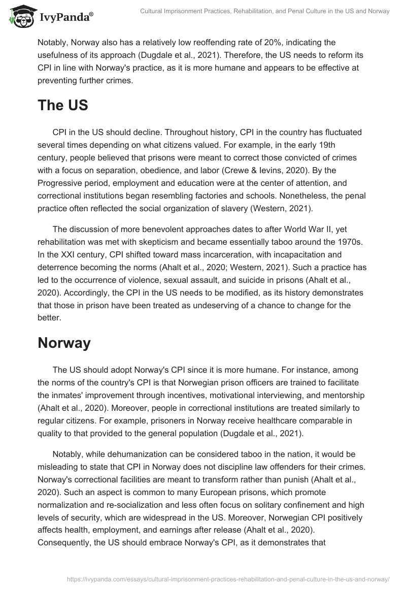 Cultural Imprisonment Practices, Rehabilitation, and Penal Culture in the US and Norway. Page 2