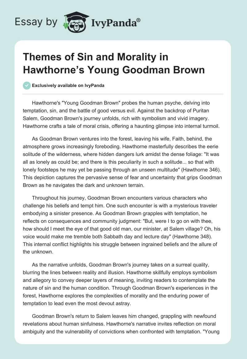 Themes of Sin and Morality in Hawthorne’s Young Goodman Brown. Page 1