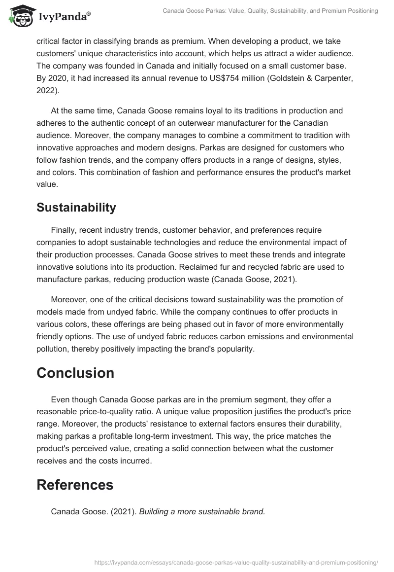 Canada Goose Parkas: Value, Quality, Sustainability, and Premium Positioning. Page 2