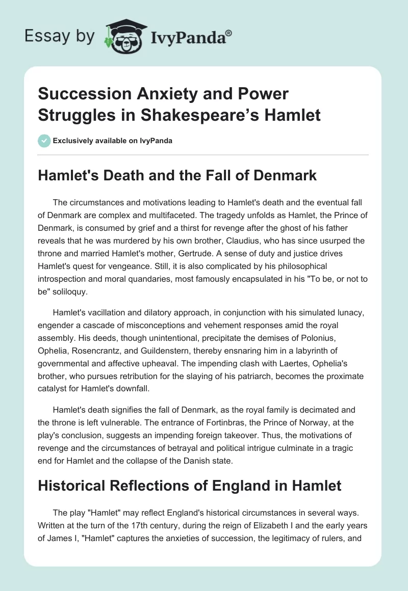 Succession Anxiety and Power Struggles in Shakespeare’s Hamlet. Page 1
