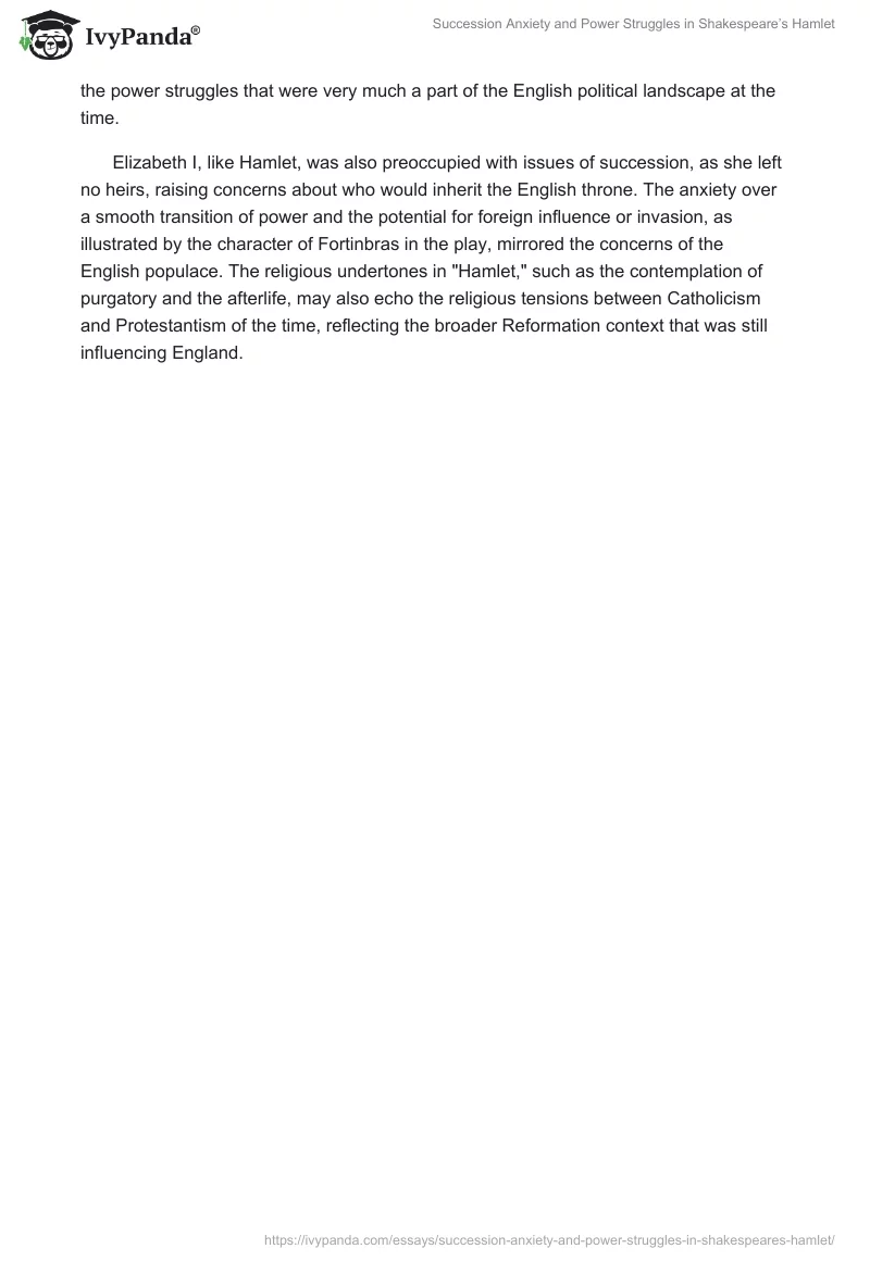 Succession Anxiety and Power Struggles in Shakespeare’s Hamlet. Page 2