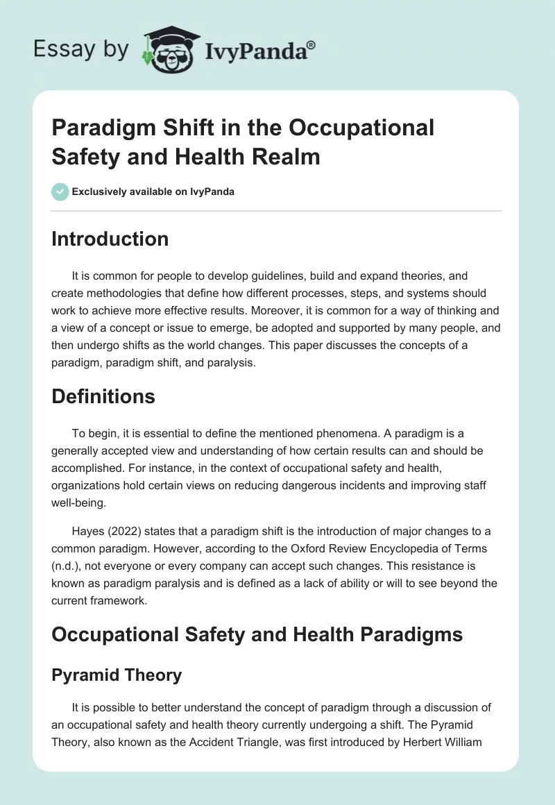 Paradigm Shift in the Occupational Safety and Health Realm. Page 1