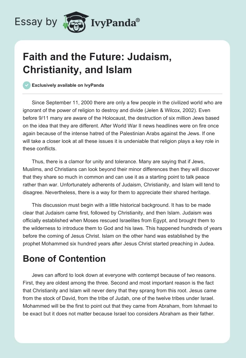Faith and the Future: Judaism, Christianity, and Islam. Page 1