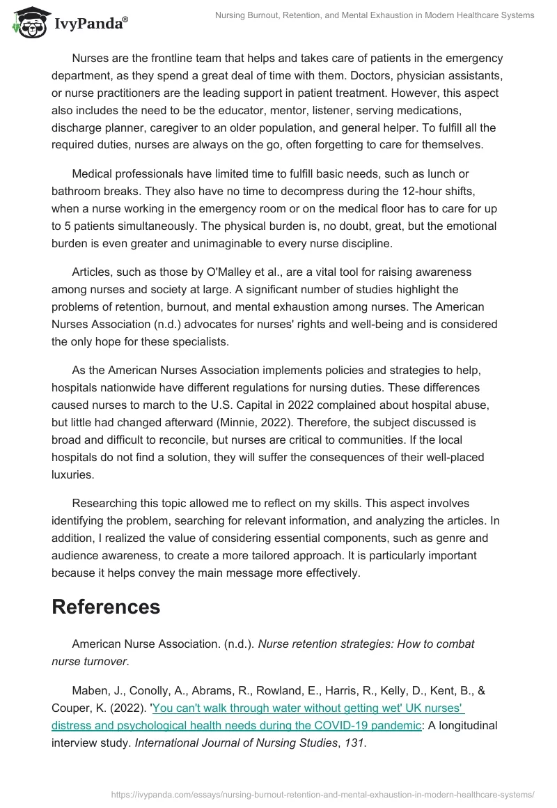 Nursing Burnout, Retention, and Mental Exhaustion in Modern Healthcare Systems. Page 2