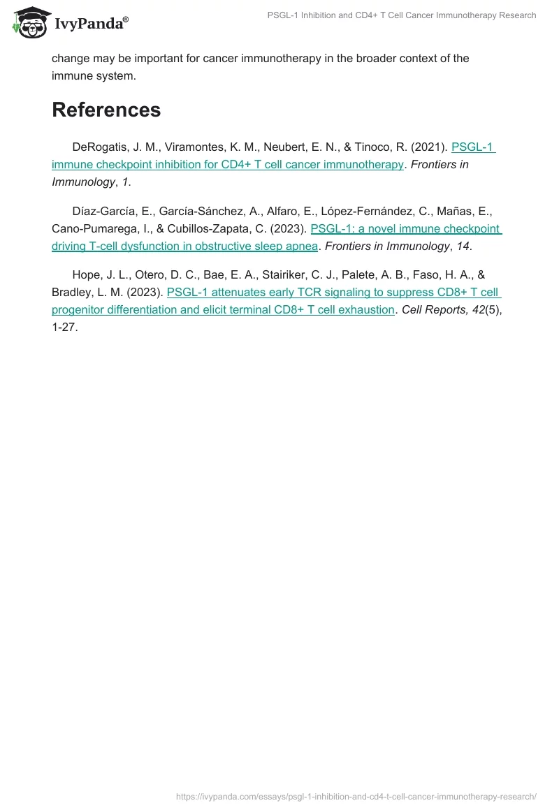PSGL-1 Inhibition and CD4+ T Cell Cancer Immunotherapy Research. Page 2