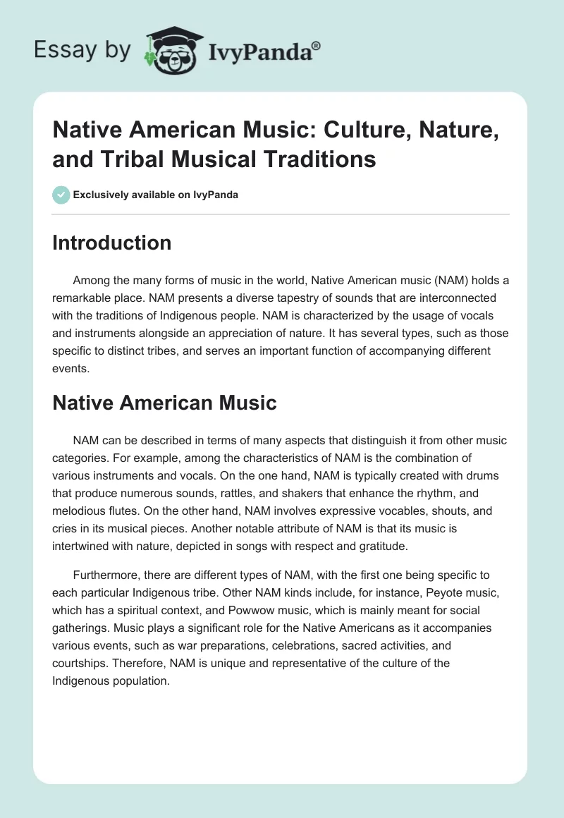 Native American Music: Culture, Nature, and Tribal Musical Traditions. Page 1