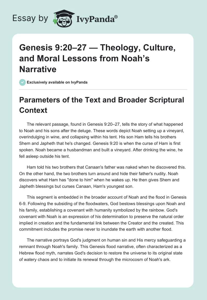 Genesis 9:20–27 — Theology, Culture, and Moral Lessons from Noah’s Narrative. Page 1