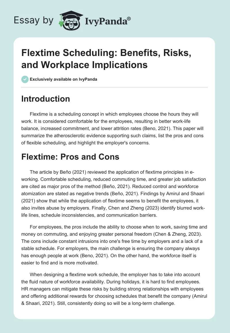 Flextime Scheduling: Benefits, Risks, and Workplace Implications. Page 1