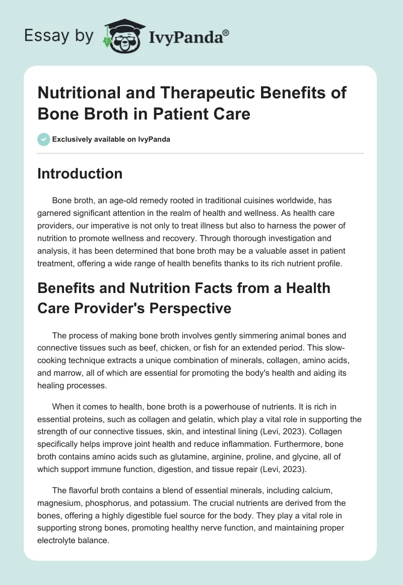 Nutritional and Therapeutic Benefits of Bone Broth in Patient Care. Page 1