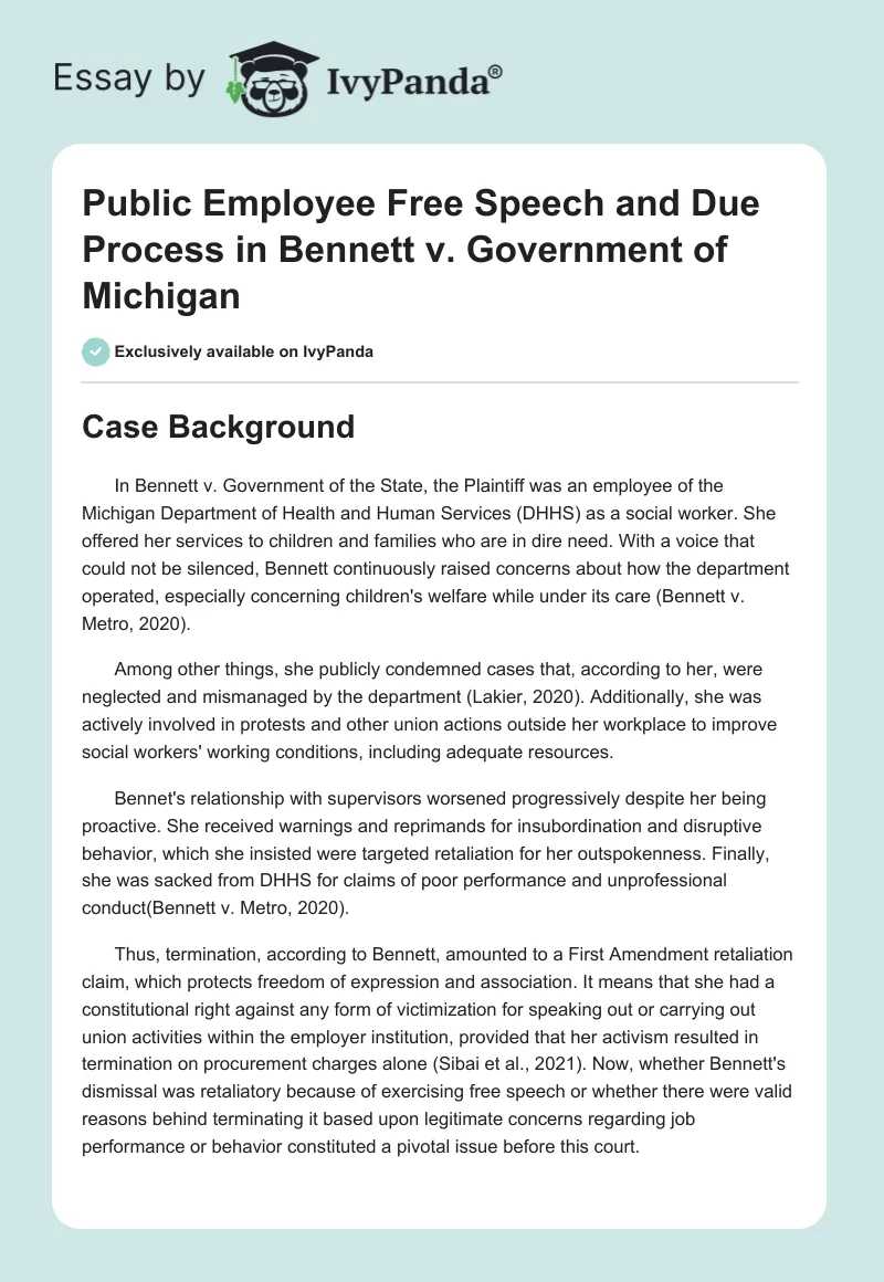 Public Employee Free Speech and Due Process in Bennett v. Government of Michigan. Page 1