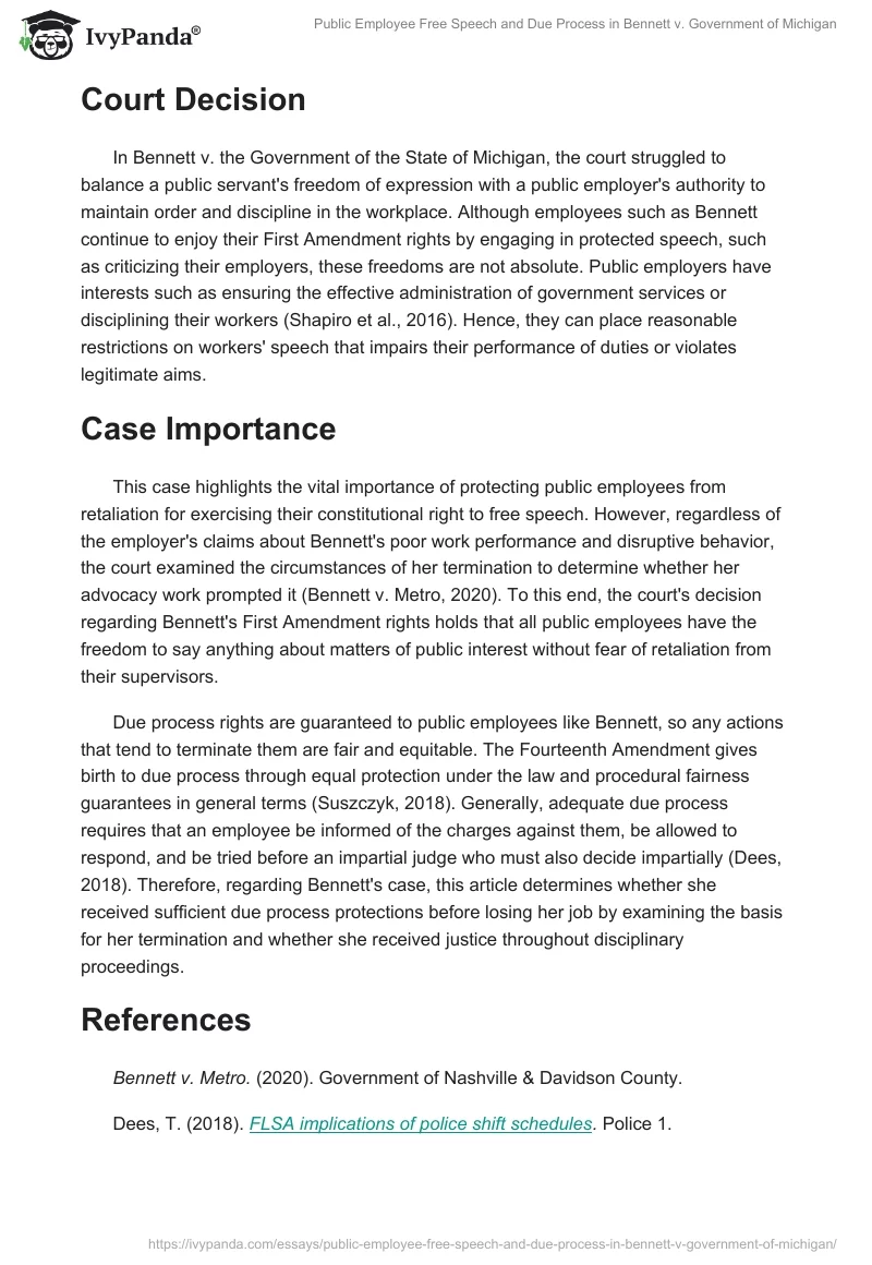 Public Employee Free Speech and Due Process in Bennett v. Government of Michigan. Page 2