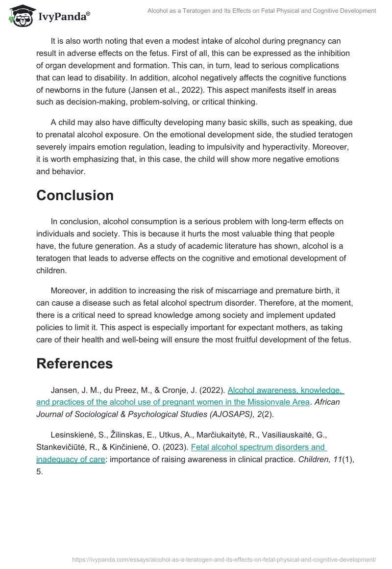 Alcohol as a Teratogen and Its Effects on Fetal Physical and Cognitive Development. Page 2
