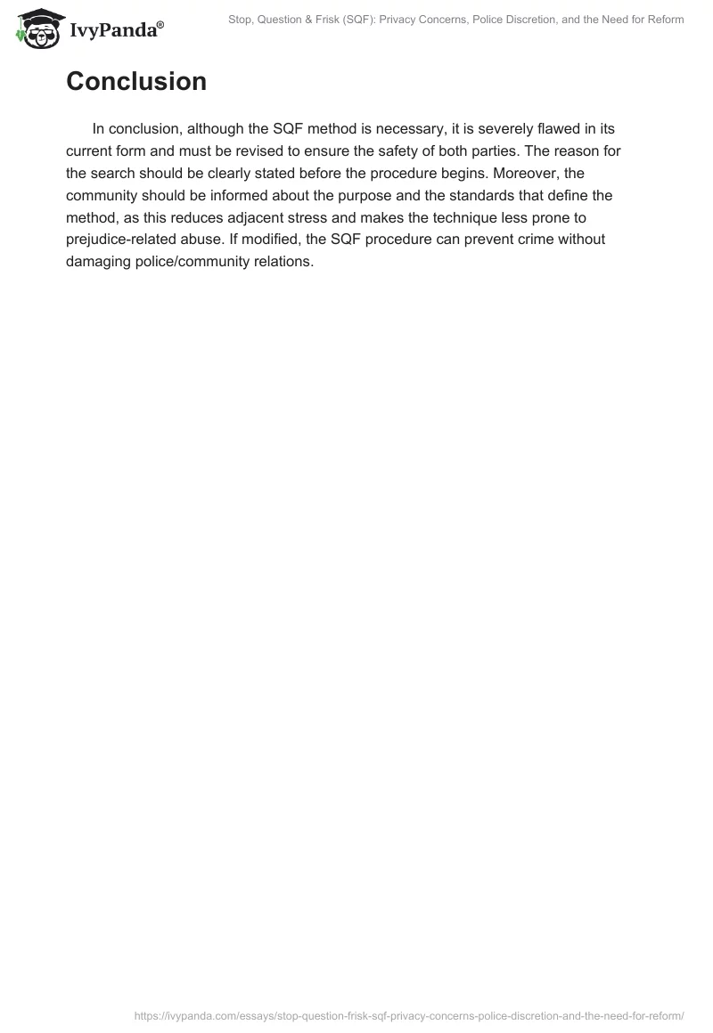 Stop, Question & Frisk (SQF): Privacy Concerns, Police Discretion, and the Need for Reform. Page 2