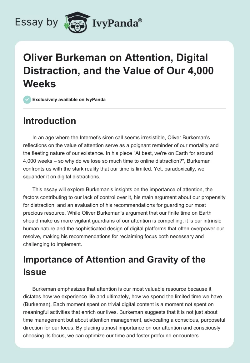 Oliver Burkeman on Attention, Digital Distraction, and the Value of Our 4,000 Weeks. Page 1