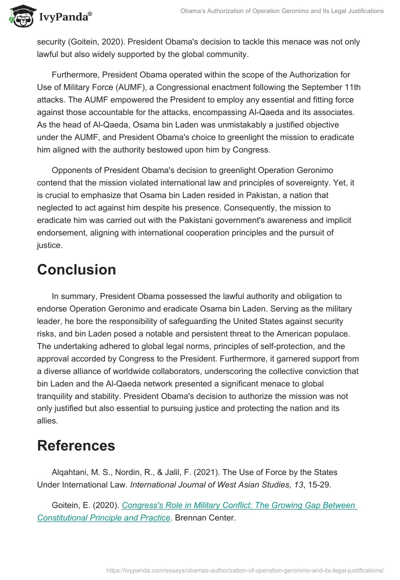 Obama’s Authorization of Operation Geronimo and Its Legal Justifications. Page 2