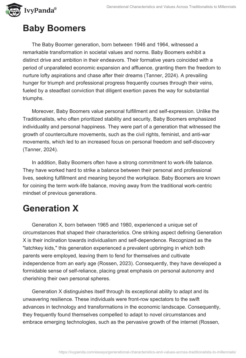 Generational Characteristics and Values Across Traditionalists to Millennials. Page 2
