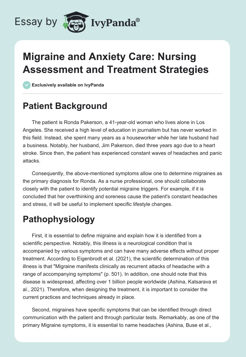 Migraine and Anxiety Care: Nursing Assessment and Treatment Strategies. Page 1