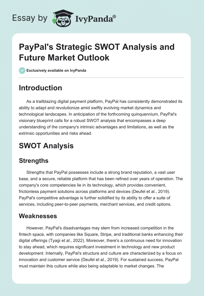PayPal's Strategic SWOT Analysis and Future Market Outlook. Page 1