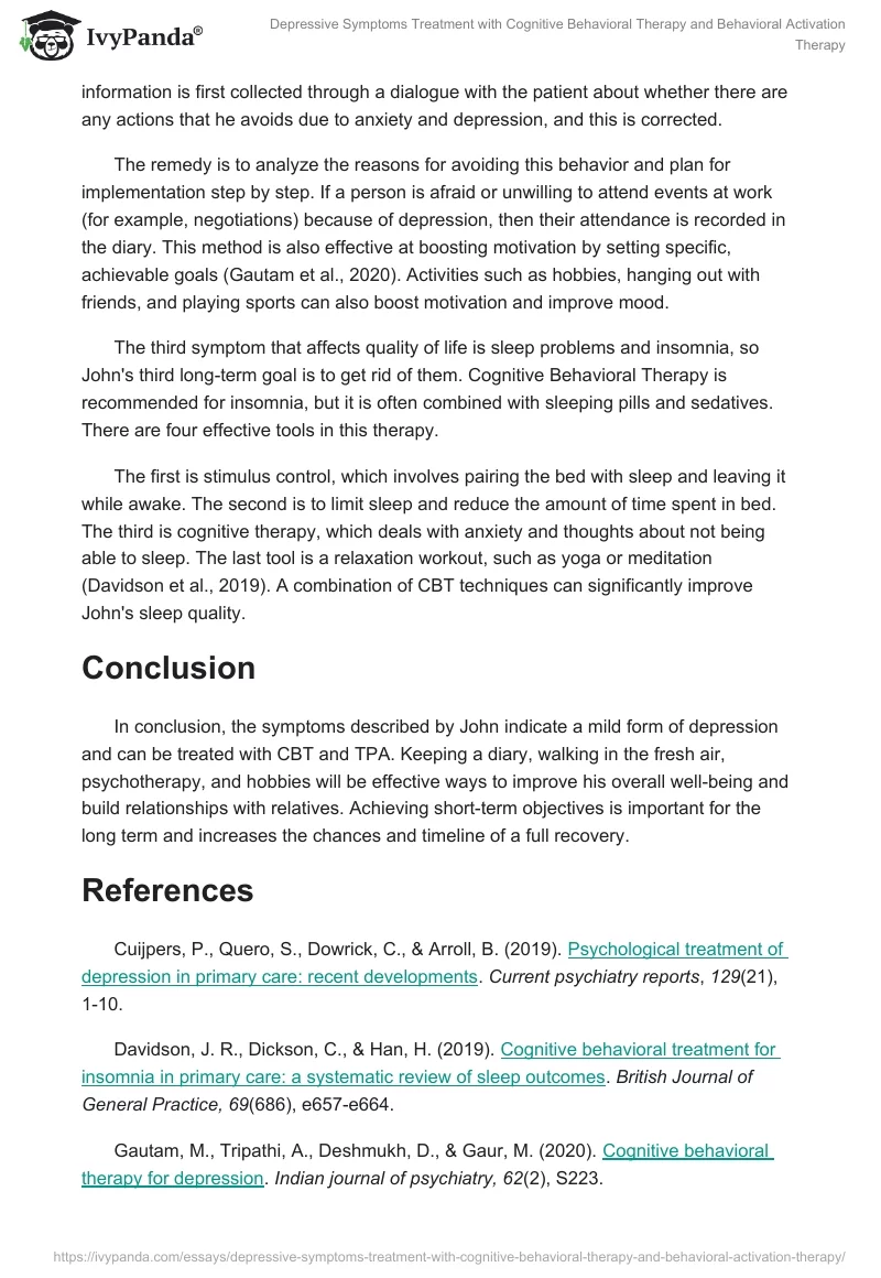 Depressive Symptoms Treatment with Cognitive Behavioral Therapy and Behavioral Activation Therapy. Page 2