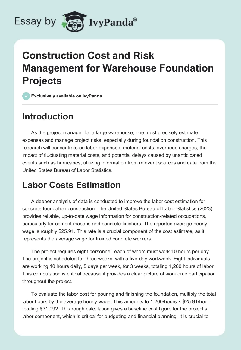Construction Cost and Risk Management for Warehouse Foundation Projects. Page 1