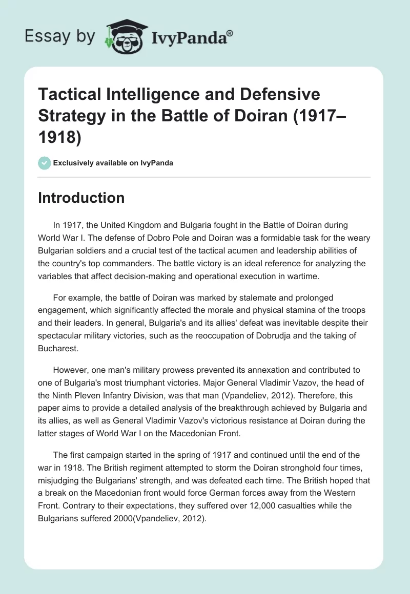 Tactical Intelligence and Defensive Strategy in the Battle of Doiran (1917–1918). Page 1