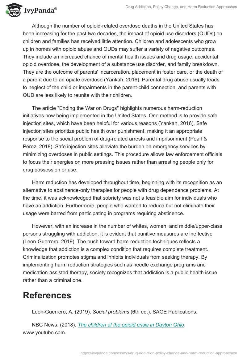 Drug Addiction, Policy Change, and Harm Reduction Approaches. Page 2