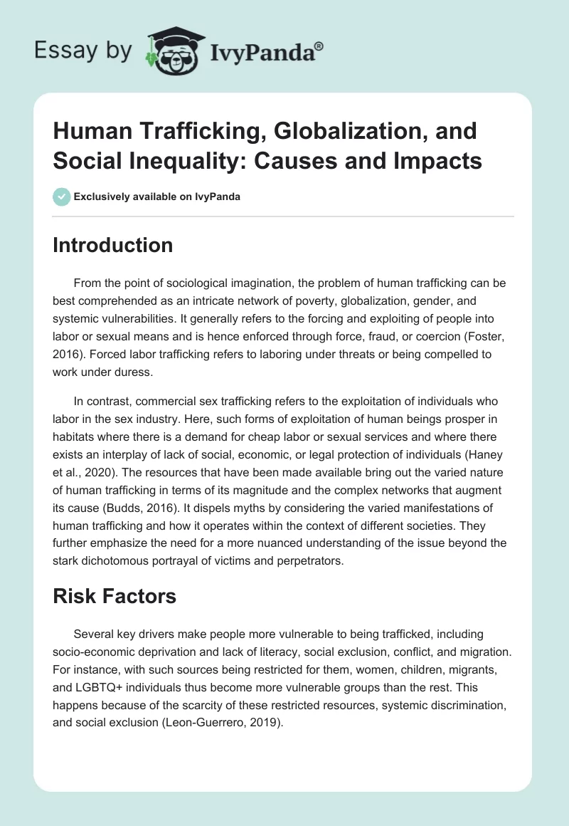 Human Trafficking, Globalization, and Social Inequality: Causes and Impacts. Page 1