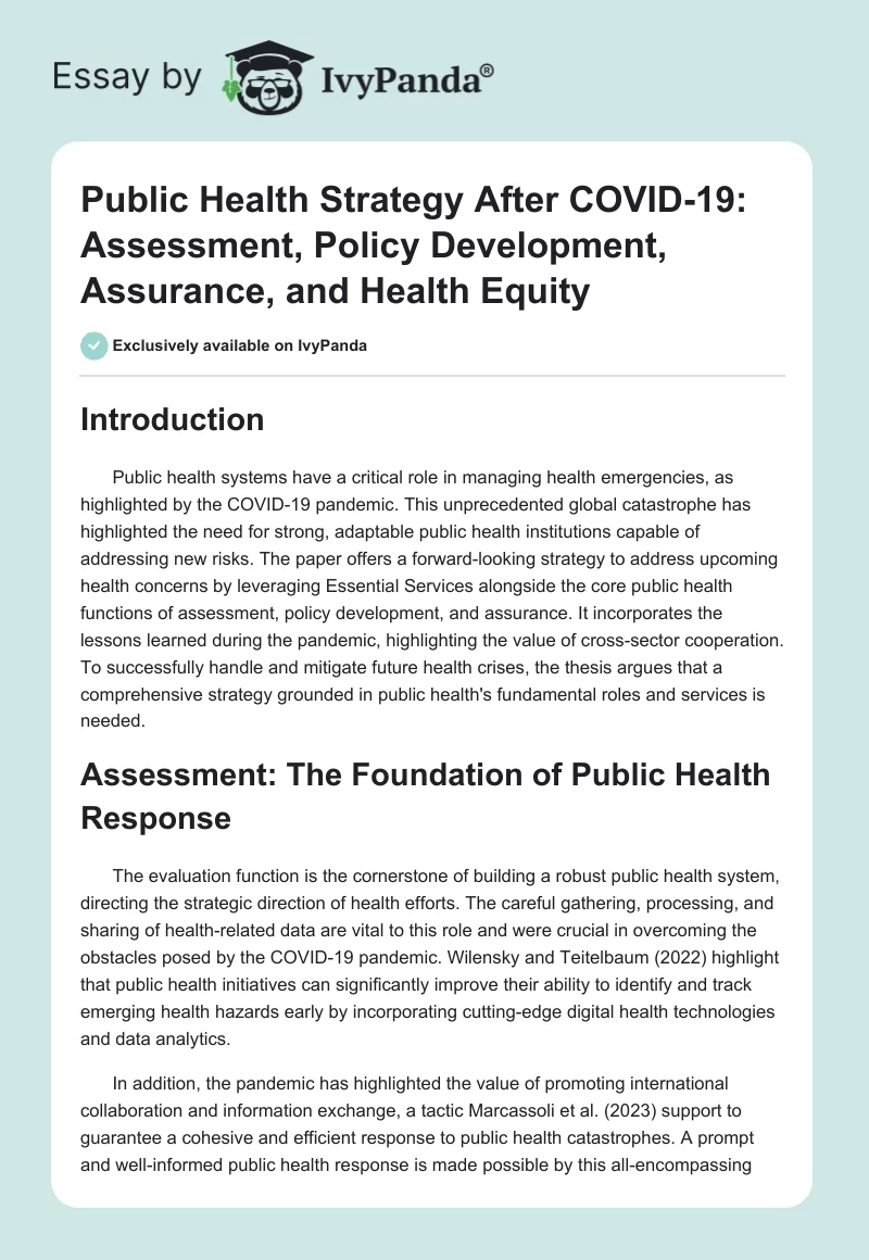 Public Health Strategy After COVID-19: Assessment, Policy Development, Assurance, and Health Equity. Page 1