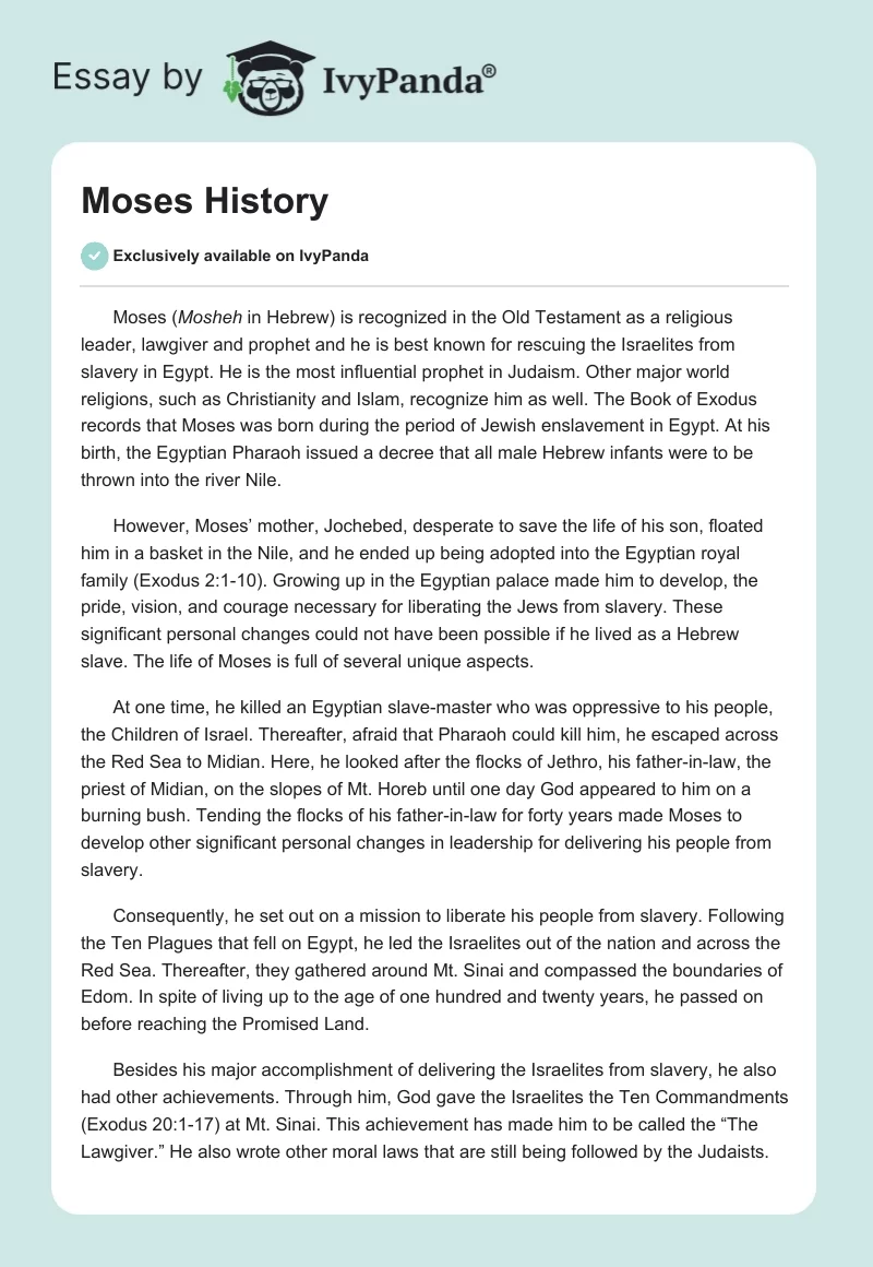 Moses History. Page 1