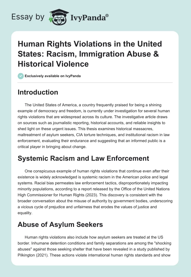 Human Rights Violations in the United States: Racism, Immigration Abuse & Historical Violence. Page 1