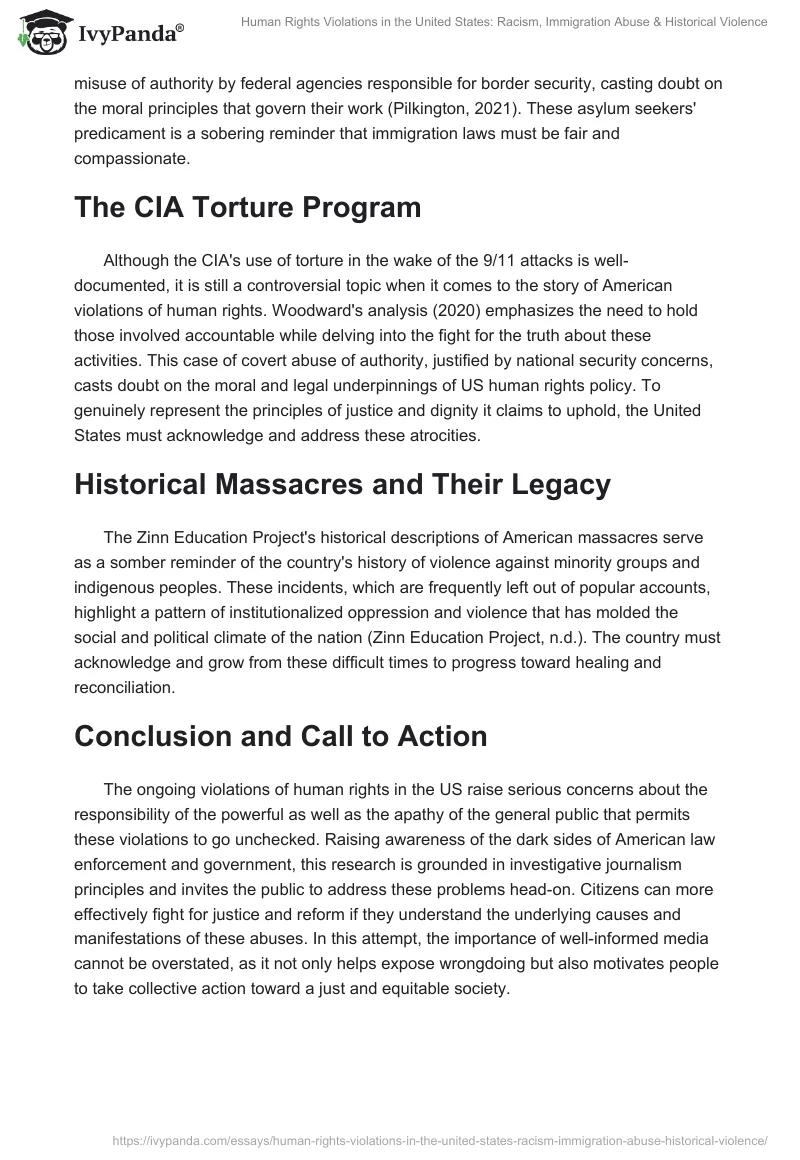 Human Rights Violations in the United States: Racism, Immigration Abuse & Historical Violence. Page 2